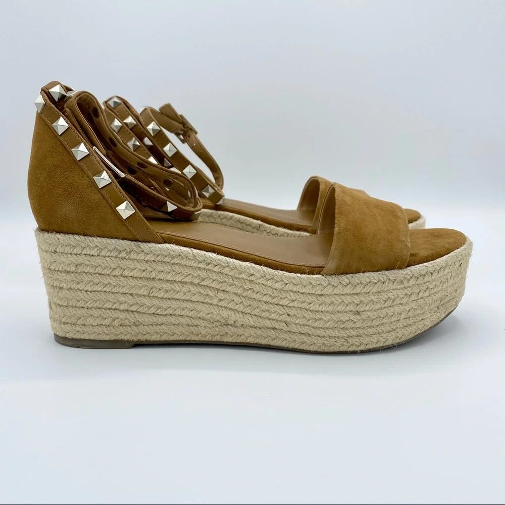 Marc Fisher Light Brown Suede Jazlyn Studded Ankle Strap Espadrille Sandal